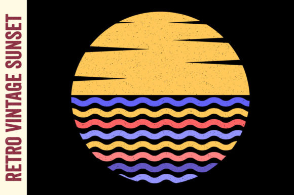 Retro Sunset Vintage Circle Travel Beach