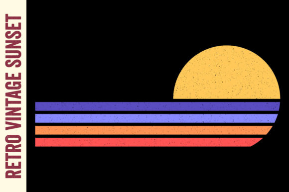 Retro Vintage Sunset Half Circle Ocean