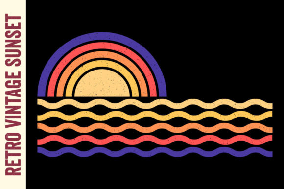 Retro Vintage Sunset Travel Beach Wave