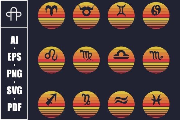 Zodiac Signs Sunset Retro
